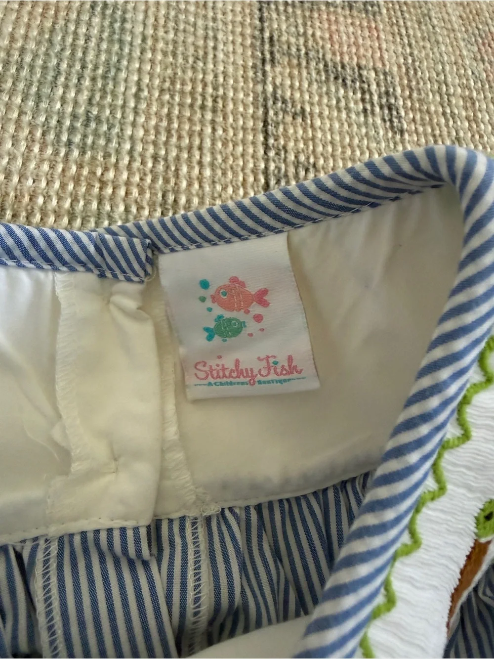Stitchy Fish Blue Ducks Striped Smocked Dress Size 6